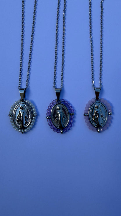 Collier médaille perlé - Argent